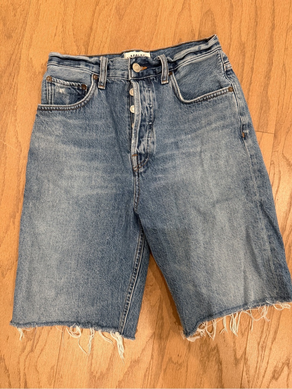 Agolde Light Blue Cut-Off Denim Shorts